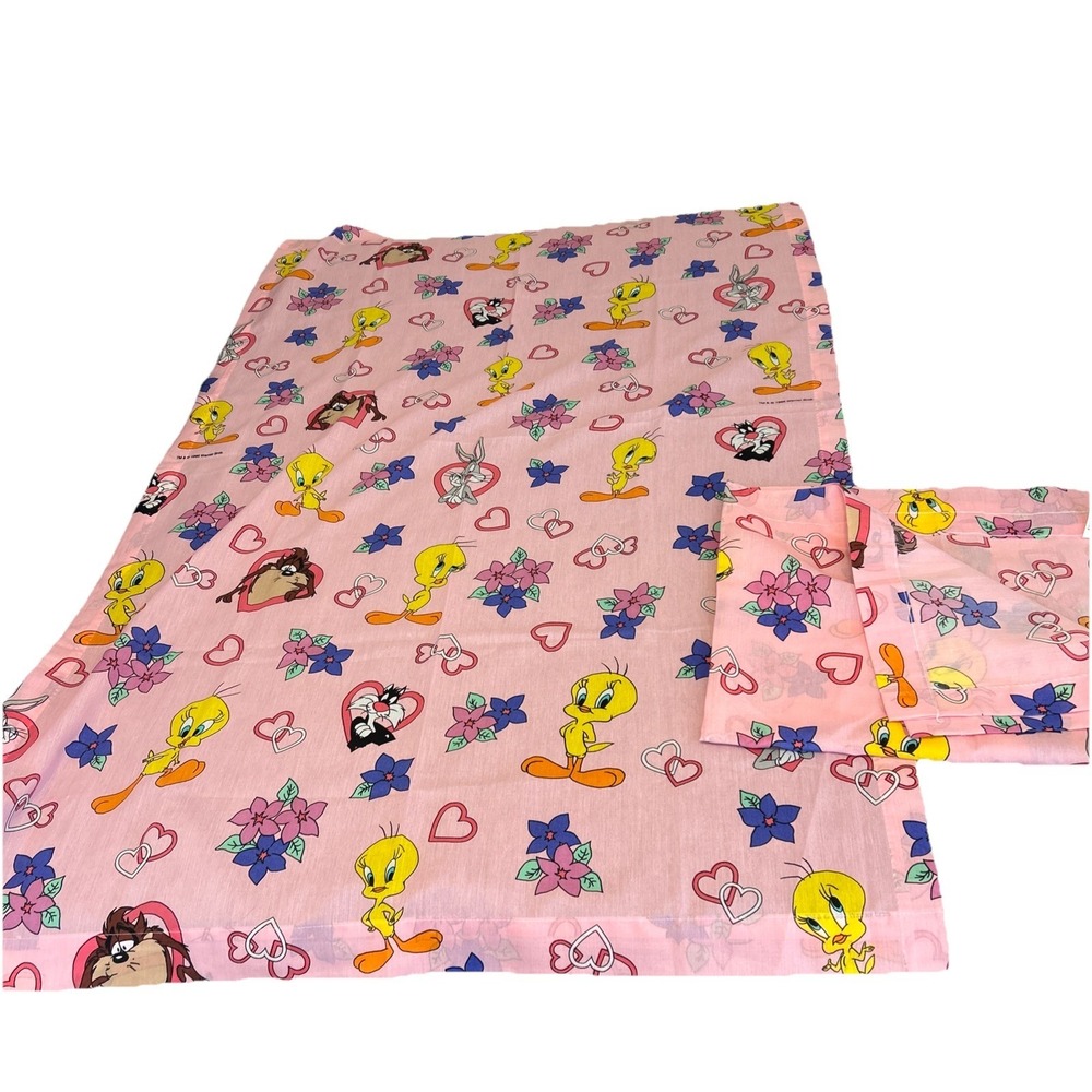Vintage 1996 Looney Tunes Tweety Bird Pink Curtains Set Of 2 40" x 60"‎ EUC